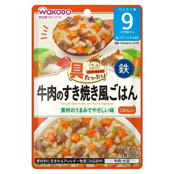 បបរក្មេង 9m+ Wakodo Sukiyaki Style With Beef & Vegetable 80g - ម្សៅបបរ (Porridge Powder)
