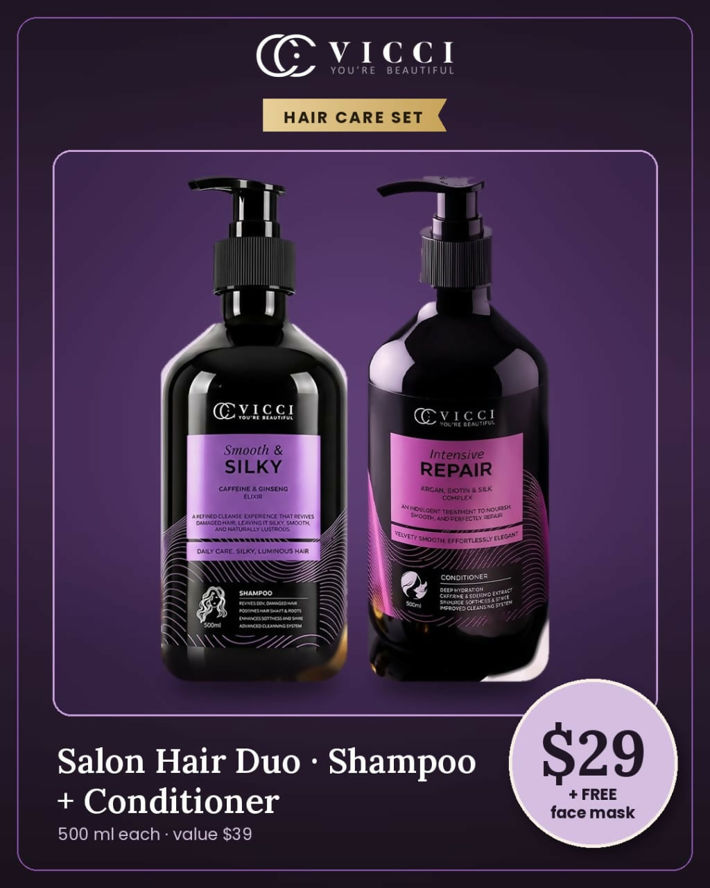 Shampoo & Conditioner Set Intensive Repair / ឈុតសាប៊ូកក់សក់ និងក្រែមបន្ទន់សក់ (ប្រភេទជួសជុលសក់ខូចយ៉ាងស៊ីជម្រៅ)