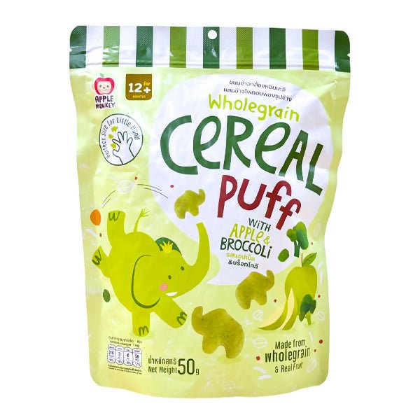 នំក្មេង Apple Monkey Cereal Puff Apple & Broccoli 50g (12m+) - នំកូនក្មេង (Baby Cakes)