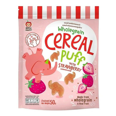 នំក្មេង Apple Monkey Cereal Puff Strawberry 12m+ 50g - នំកូនក្មេង (Baby Cakes)