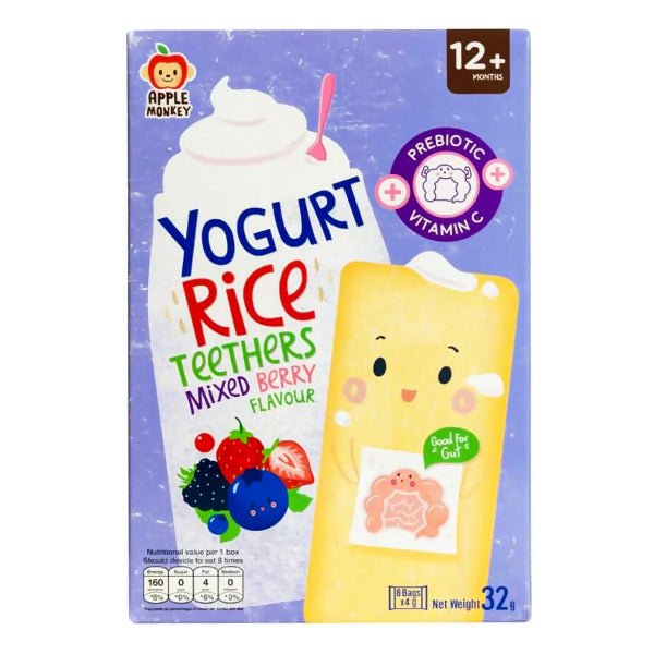 យ៉ាអ៊ួក្រៀម Apple Monkey Yogurt Rice Mixed Berry 12m+ 32g - នំកូនក្មេង (Baby Cakes)