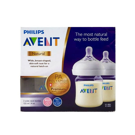 ដបភ្លោះ Avent Natural Hybrid Feeding Bottle 0m+ 125ml/4oz - ដបដោះគោ ដបទឹក & ក្បាលប្តូរ (Milk Bottle Water Bottle & Changing Pads)
