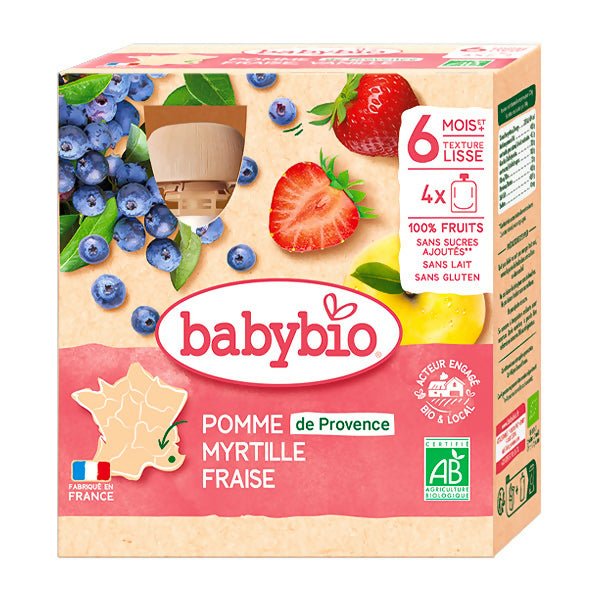 អាហារក្មេង BabyBio Apple Blueberry Strawberry (4x90g) - ទឹកផ្លែឈើ & អាហារក្មេង (Fruit juice & baby food)