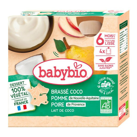 យ៉ាអ៊ួរក្មេង Babybio Coconut Milk Apple Pear 4x85g - អាហារក្មេង (Baby Food)