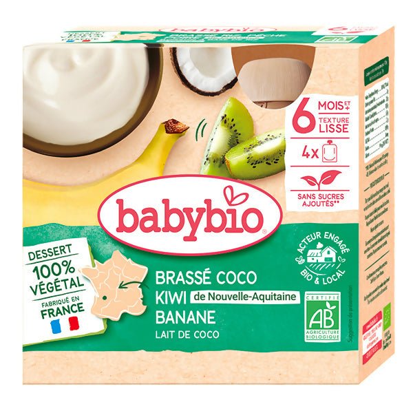 យ៉ាអ៊ួរក្មេង Babybio Coconut Milk Kiwi Banana 4x85g - អាហារក្មេង (Baby Food)