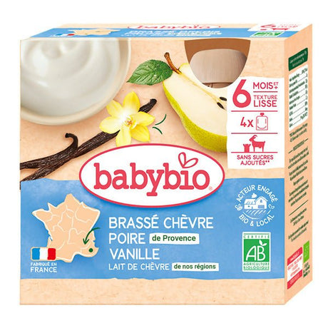 យ៉ាអ៊ួរក្មេង Babybio Goat's Stirred Milk Pear Vanilla 4x85g - អាហារក្មេង (Baby Food)