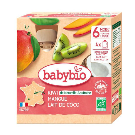 អាហារក្មេង BabyBio Kiwi Mango Coconut Prune 4x90g - ទឹកផ្លែឈើ & អាហារក្មេង (Fruit juice & baby food)