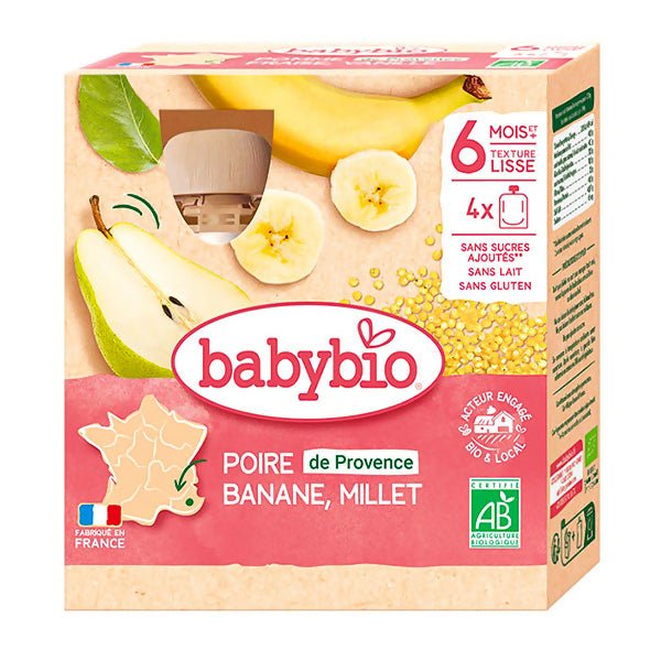 អាហារក្មេង BabyBio Pear Banana Millet (4x90g) - ទឹកផ្លែឈើ & អាហារក្មេង (Fruit juice & baby food)