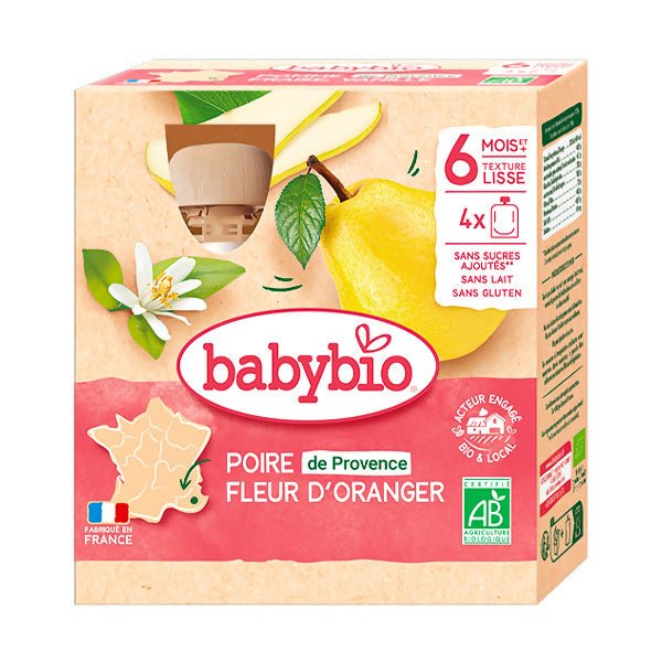 អាហារក្មេង BabyBio Pear Orange Blossom Prune 4x90g - ទឹកផ្លែឈើ & អាហារក្មេង (Fruit juice & baby food)