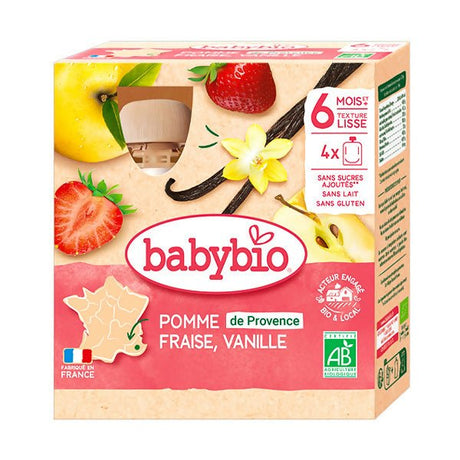 បង្អែមក្មេង Babybio Pomme Fraise& Vanille (4x90g) - ទឹកផ្លែឈើ & អាហារក្មេង (Fruit juice & baby food)