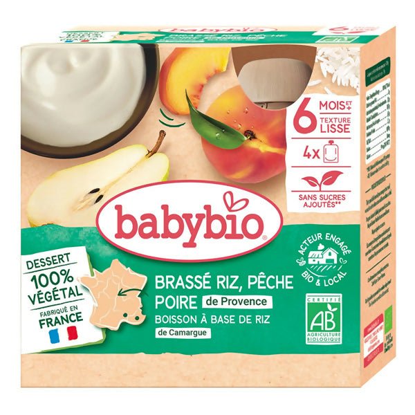 យ៉ាអ៊ួរក្មេង Babybio Rice Peach Pear 4x85g - អាហារក្មេង (Baby Food)