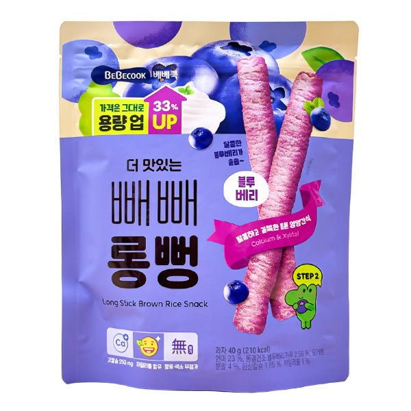 នំក្មេង BebeCook Long Stick Brown Rice Snack With Blueberry 9m+ - នំកូនក្មេង (Baby Cakes)