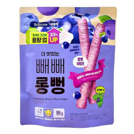 នំក្មេង BebeCook Long Stick Brown Rice Snack With Blueberry 9m+ - នំកូនក្មេង (Baby Cakes)