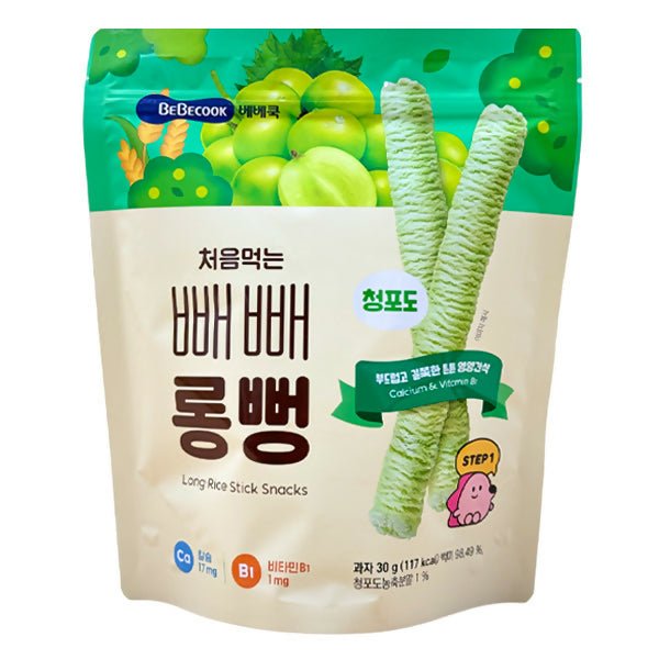 នំក្មេង BebeCook Long Stick Brown Rice Snack With Green Grape 6m+ - នំកូនក្មេង (Baby Cakes)