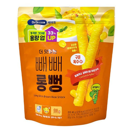 នំក្មេង BebeCook Long Stick Brown Rice Snack With Grill Corn 9m+ - នំកូនក្មេង (Baby Cakes)