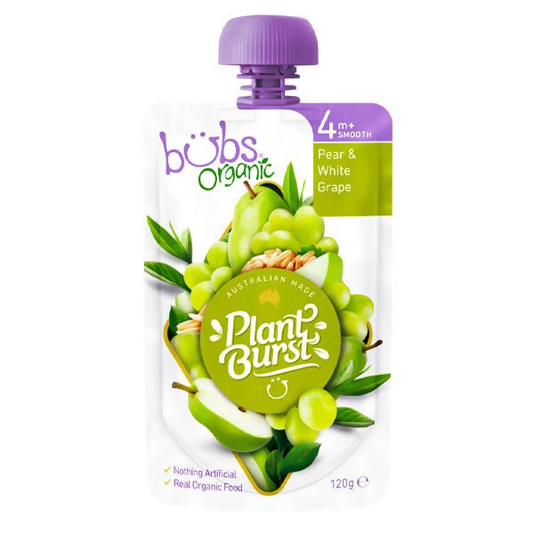 អាហារក្មេង Bubs Organic Pear & White Grape 120g - អាហារក្មេង (Baby Food)