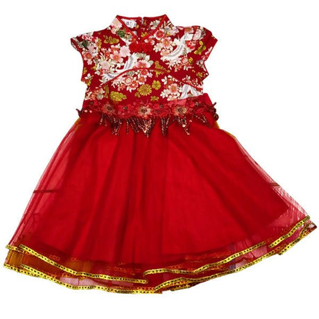 រ៉ូបចិនសារូប៉ោង D0000478 Tong zhi yao chinese girl dress 90 - 130 - ឈុតកាដូ (Gift Sets)