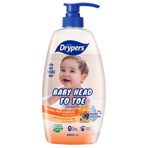 សាប៊ូក្មេង Drypers Head To Toe Natural Fruit Complex mix 650ml - សាប៊ូកក់ ដុសកូនក្មេង (Baby Shampoo Body Wash)