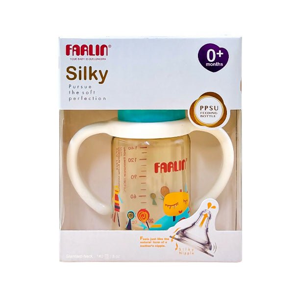ដបមានដៃកាន់ Farlin 5oz Silky Nipple Blue PPSU Feeding Bottle - ដបដោះគោ ដបទឹក & ក្បាលប្តូរ (Milk Bottle Water Bottle & Changing Pads)