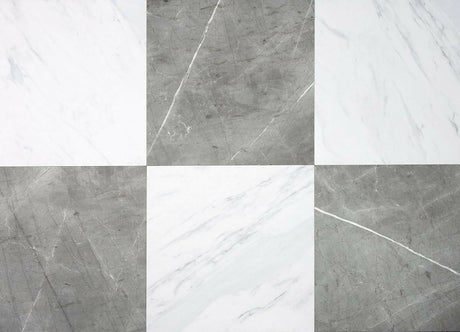 FloorPops x Chris Loves Julia 12 - in by 12 - in Bonneville Grey & White Marble Peel & Stick Floor Tiles - New Constructions