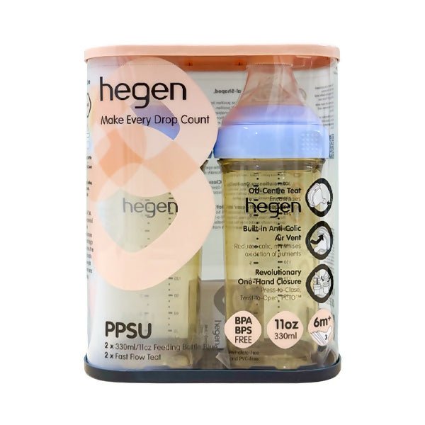 ដប Hegen 330ml/11oz 2pack Blue - ដបដោះគោ ដបទឹក & ក្បាលប្តូរ (Milk Bottle Water Bottle & Changing Pads)