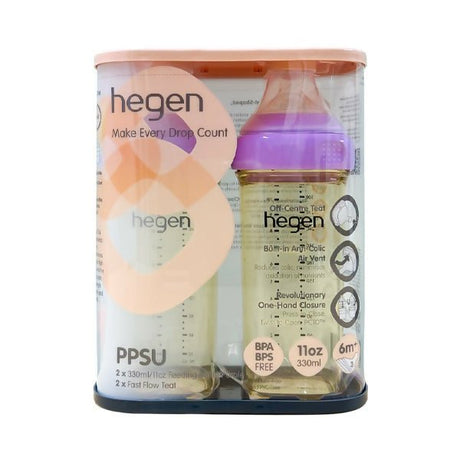 ដប Hegen 330ml/11oz 2pack Purple - ដបដោះគោ ដបទឹក & ក្បាលប្តូរ (Milk Bottle Water Bottle & Changing Pads)