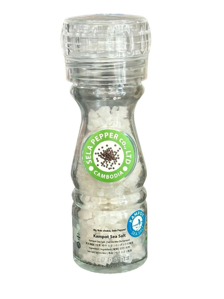 Kampot Sea Salt in Glass Bottle with Adjustable Grinder 60g - Healthy Food