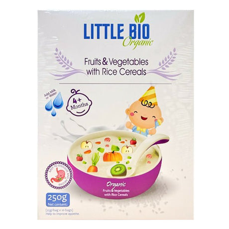 បបរម្សៅ Little Bio Fruits & Vegetables With Rice Cereals 250g 4m+ - ម្សៅបបរ (Porridge Powder)