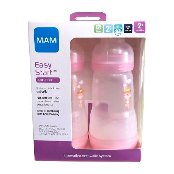 ដបទឹកដោះគោ MAM BN0000 Easy Start 2x160ml Feading Bottle Pink - ដបដោះគោ ដបទឹក & ក្បាលប្តូរ (Milk Bottle Water Bottle & Changing Pads)