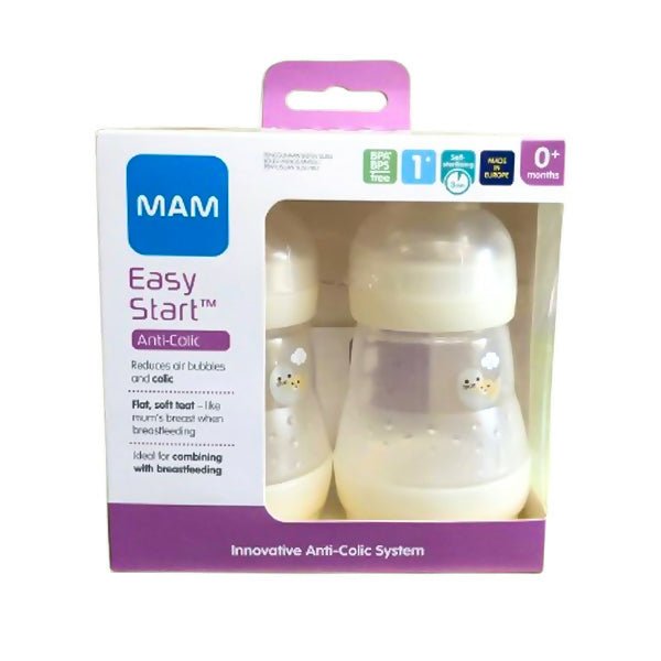 ដបទឹកដោះគោ MAM BN0000 Easy Start 2x160ml Feading Bottle White - ដបដោះគោ ដបទឹក & ក្បាលប្តូរ (Milk Bottle Water Bottle & Changing Pads)