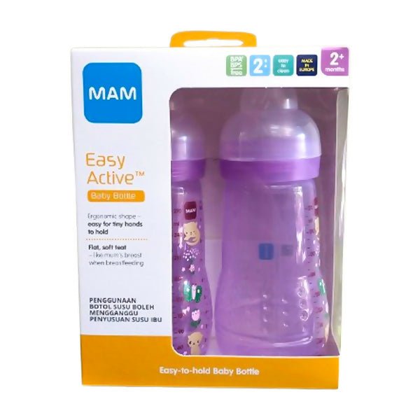 ដបទឹកដោះគោ MAM Easy Active Feeding Bottle Puple 4m+ 330ml/11oz - ដបដោះគោ ដបទឹក & ក្បាលប្តូរ (Milk Bottle Water Bottle & Changing Pads)