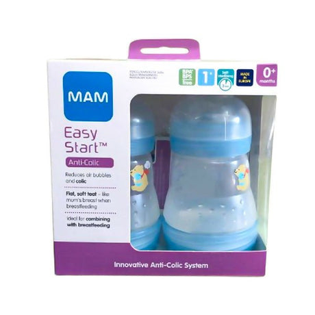 ដបទឹកដោះគោ Mam Easy Start Anti - Colic Blue 2m+ 2x260ml/9oz - ដបដោះគោ ដបទឹក & ក្បាលប្តូរ (Milk Bottle Water Bottle & Changing Pads)