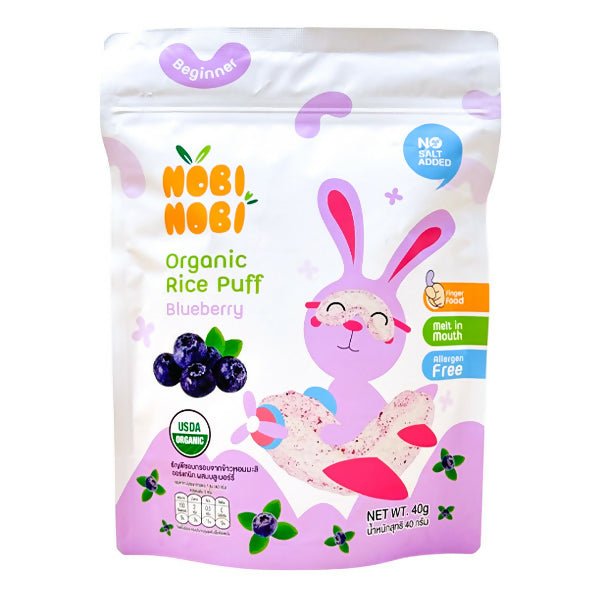 នំក្មេង Nobi Nobi Organic Rice Puff Blueberry 40g - នំកូនក្មេង (Baby Cakes)
