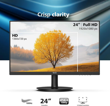 Philips 24 Inch Computer Monitor FHD 100Hz VA VESA Flicker-Free, 241V8LB - Accessories & Displays