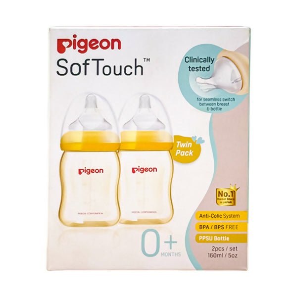 ដបទឹកដោះគោ Pigeon Softouch Twin Pack PPSU 5oz x2 - ដបដោះគោ ដបទឹក & ក្បាលប្តូរ (Milk Bottle Water Bottle & Changing Pads)