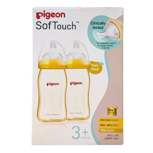 ដបទឹកដោះគោ Pigeon Softouch Twin Pack PPSU 8oz x2 - ដបដោះគោ ដបទឹក & ក្បាលប្តូរ (Milk Bottle Water Bottle & Changing Pads)