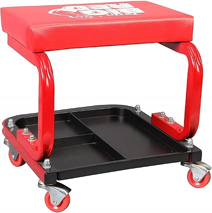 Torin TR6300 Red Rolling Creeper Garage/Shop Seat: Padded Mechanic Stool with Tool Tray Large - Tools