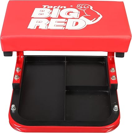 Torin TR6300 Red Rolling Creeper Garage/Shop Seat: Padded Mechanic Stool with Tool Tray Large - Tools