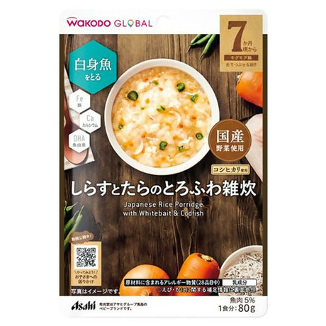 បបរក្មេង Wakodo Porridge Japanese Rice With Whitebait & Codfish 7m+ - អាហារក្មេង (Baby Food)