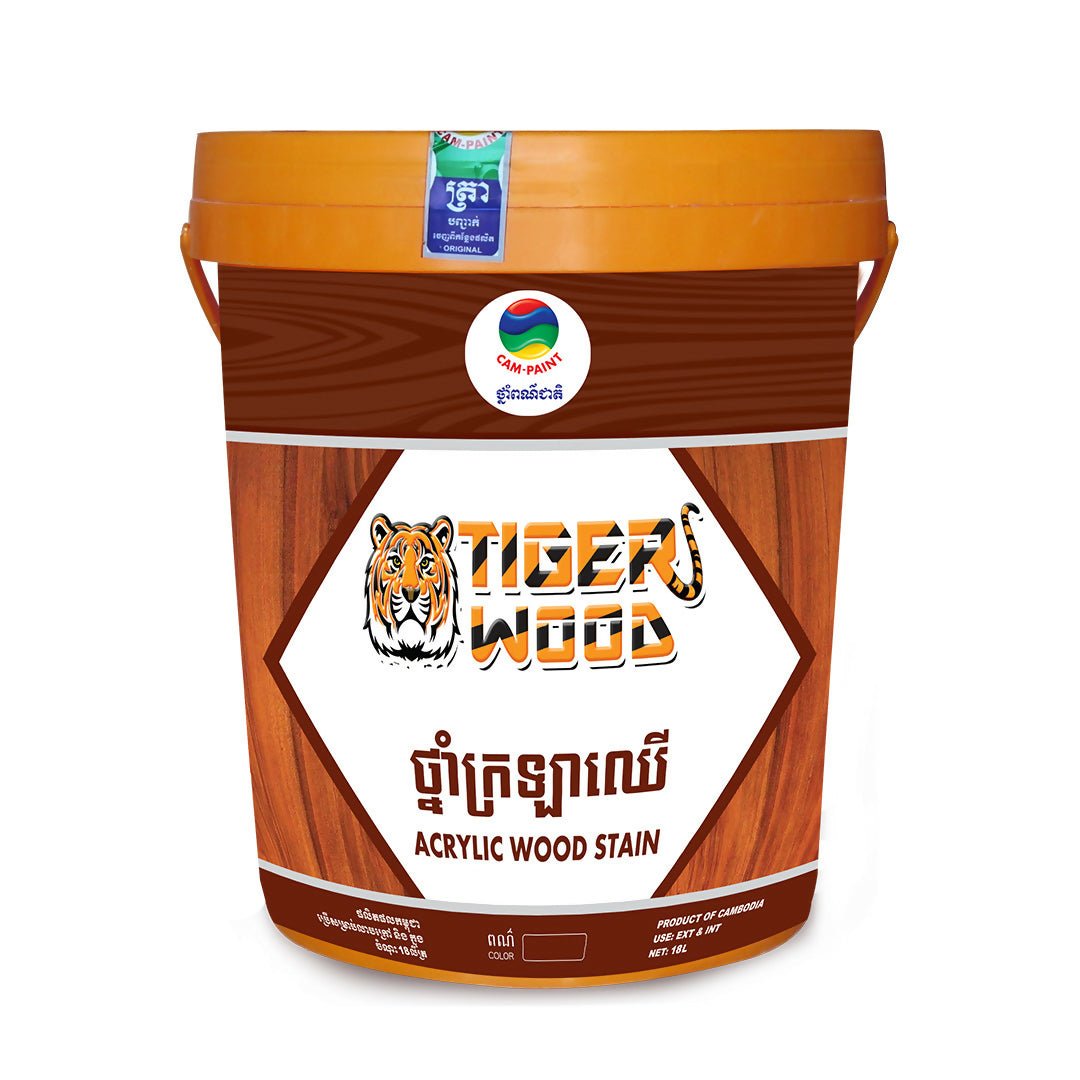 ខាំផែន WB 004 ថៃហ្គឹវូដ TIGER WOOD ចំណុះ 18L - ថ្នាំលាបលម្អប្រភេទលាយទឹក (WATER BASE DECORATIVE PAINT)