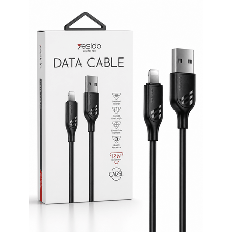 YESIDO CA126L 12W USB-A to Lightning Data & Charging Cable – 1 Meter - Charging Cable & Lightning Data