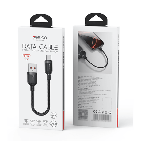 Yesido CA132C 1.2M USB to Type-C 18W Fast Charging Braided Cable - Charging Cable & Lightning Data