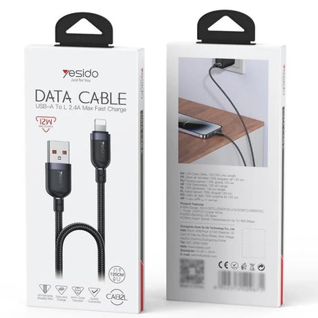 Yesido CA132L 12W 2.4A USB to 8 Pin Charging Data Cable, Length:1.2m - Charging Cable & Lightning Data