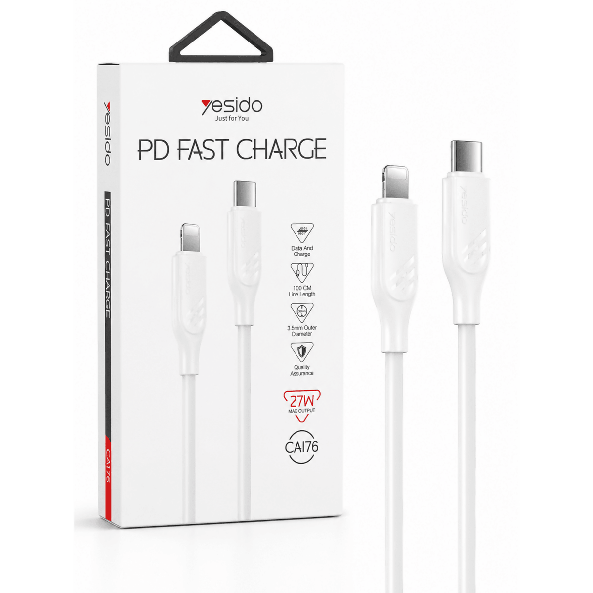 Yesido CA176 27W PD Fast Charging Cable – Type-C to Lightning, White - Charging Cable & Lightning Data
