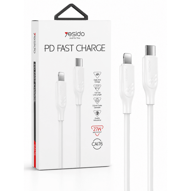 Yesido CA176 27W PD Fast Charging Cable – Type-C to Lightning, White - Charging Cable & Lightning Data