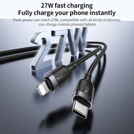 Yesido CA189 27W Type-C to 8 Pin Aluminum Alloy Data Cable, Length: 1.2m(Black) - Charging Cable & Lightning Data