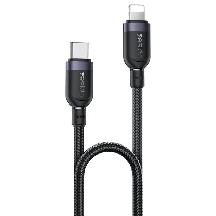 Yesido CA189 27W Type-C to 8 Pin Aluminum Alloy Data Cable, Length: 1.2m(Black) - Charging Cable & Lightning Data