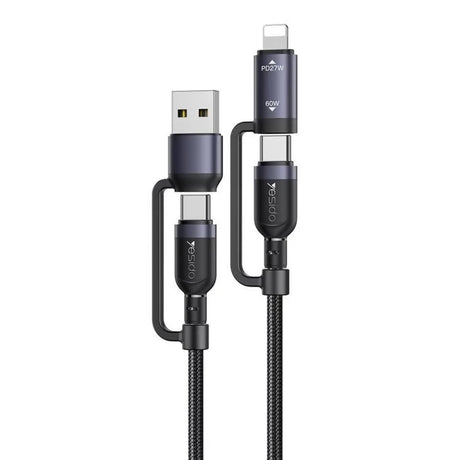 Yesido CA200 1.2m 60W USB / Type-C to Type-C / 8 Pin Fast Charging Data Cable(Black) - Charging Cable & Lightning Data