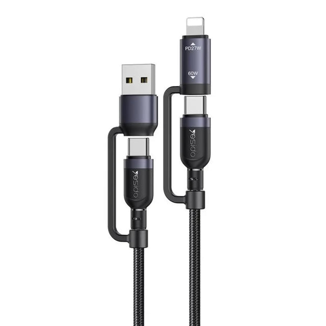 Yesido CA200 1.2m 60W USB / Type-C to Type-C / 8 Pin Fast Charging Data Cable(Black) - Charging Cable & Lightning Data