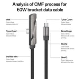 Yesido CA207 60W Type-C to Type-C Elbow Fast Charging Data Cable with Phone Holder, Length:1.2m(Gun Black) - Charging Cable & Lightning Data